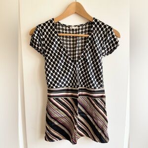 VTG Old Navy Top Polkadot Stripe 100% Silk Tieback Babydoll Gilmore Girls S Y2K